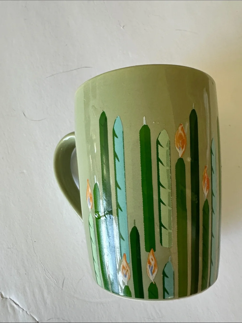 Starbucks (2021) Olive Green Ceramic Mug with Logo- Birthday Candles